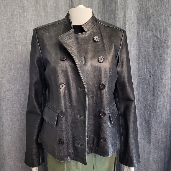 INC Intl Moto Jacket Leather Double Breasted Black Distressed VTG Women's S - Picture 3 of 16